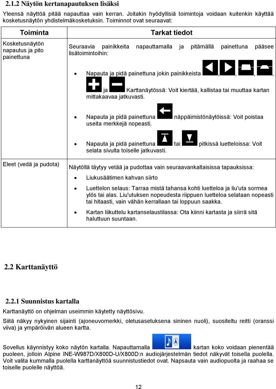 painettuna jokin painikkeista,,,, ja Karttanäytössä: Voit kiertää, kallistaa tai muuttaa kartan mittakaavaa jatkuvasti.