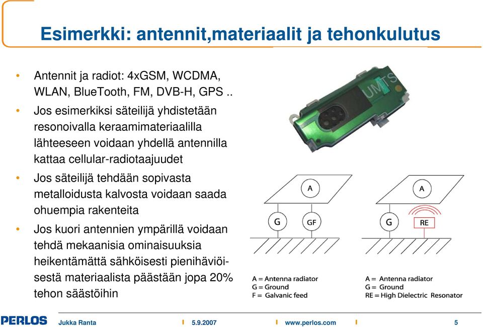 cellular-radiotaajuudet Jos säteilijä tehdään sopivasta metalloidusta kalvosta voidaan saada ohuempia rakenteita Jos kuori