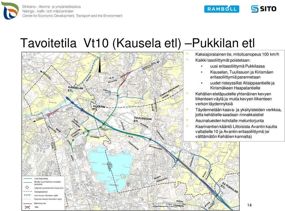 yhtenäinen kevyen liikenteen väylä ja muita kevyen liikenteen verkon täydennyksiä Täydennetään kaava- ja yksityisteiden verkkoa, jotta kehätielle saadaan