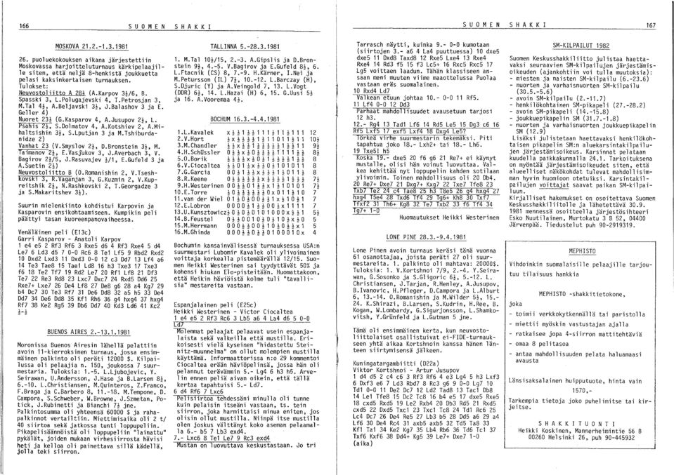 Karpov 3~/6, B. Spasski 3, L.Polugajevski 4, T.Petrosjan 3, M.Tal 4~, A.Beljavski 3~, J.Balashov 3 ja E. eller 4) Nuoret 23~ (.Kasparov 4, A.Jusupov 2~, L. Psahis 2~, S.Oolmatov 4, A.Kotshiev 2, A.