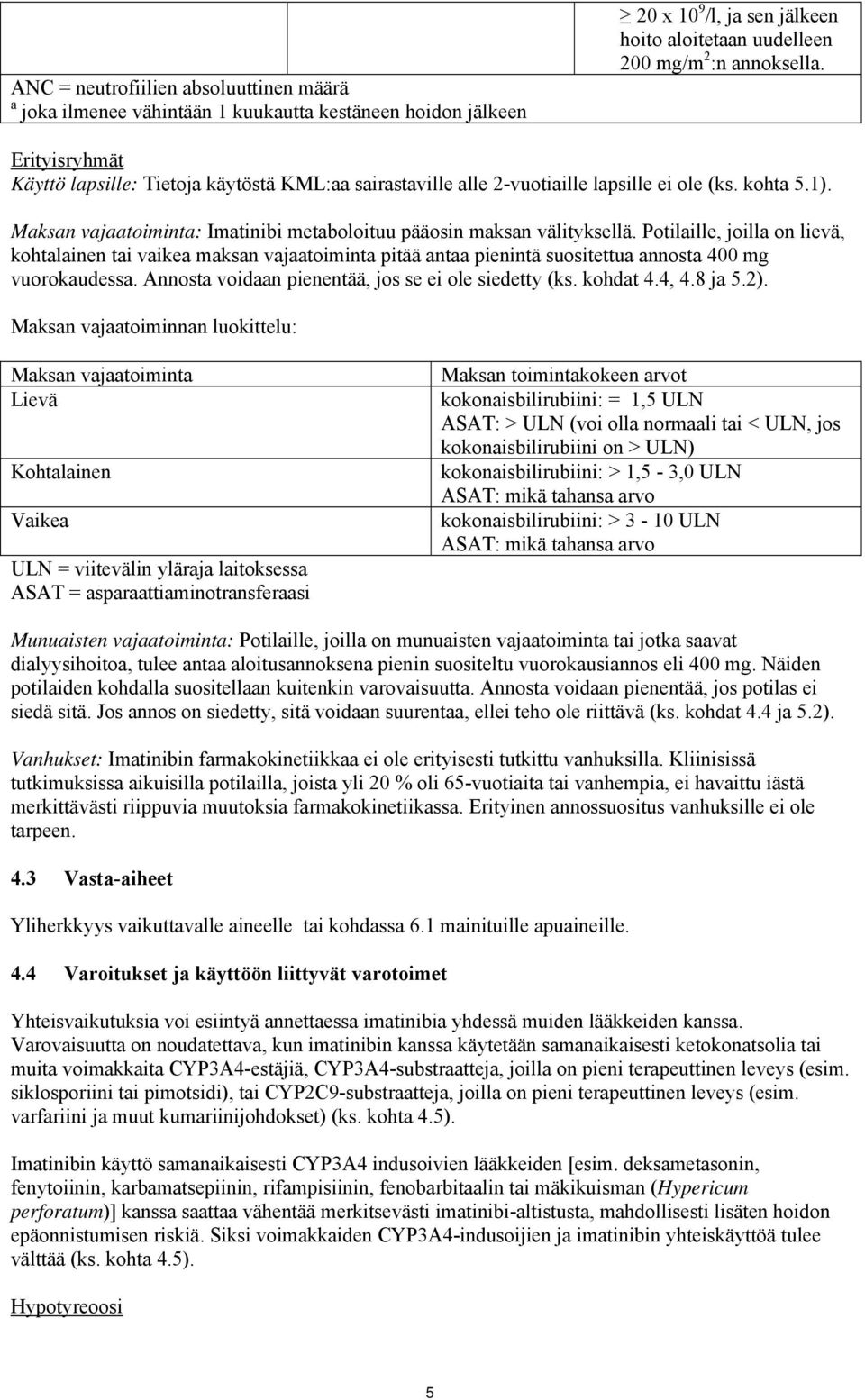 Potilaille, joilla on lievä, kohtalainen tai vaikea maksan vajaatoiminta pitää antaa pienintä suositettua annosta 400 mg vuorokaudessa. Annosta voidaan pienentää, jos se ei ole siedetty (ks. kohdat 4.