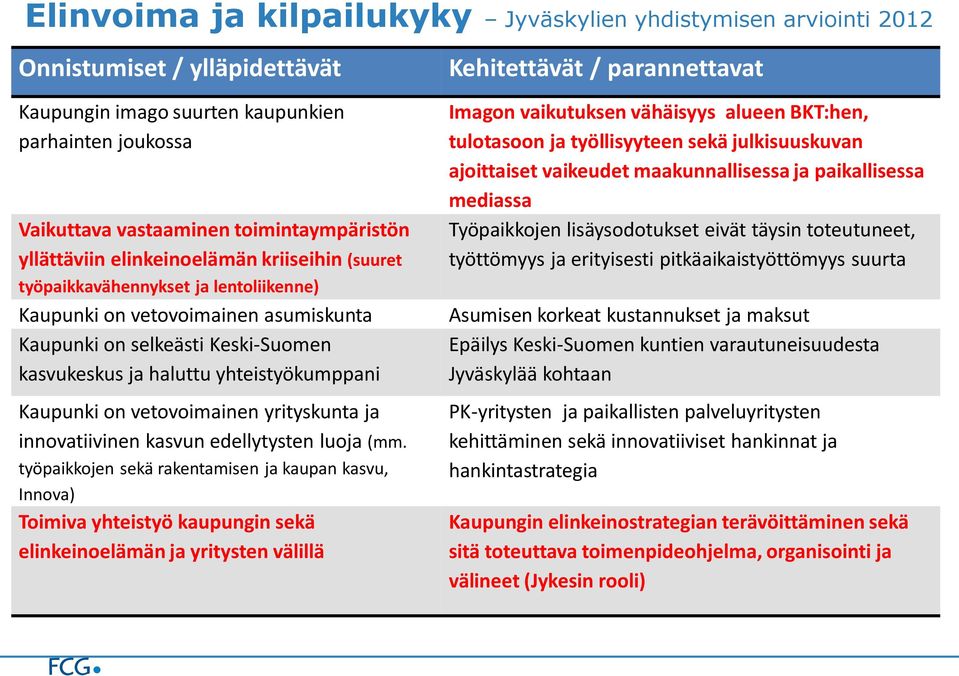 kasvukeskus ja haluttu yhteistyökumppani Kaupunki on vetovoimainen yrityskunta ja innovatiivinen kasvun edellytysten luoja (mm.