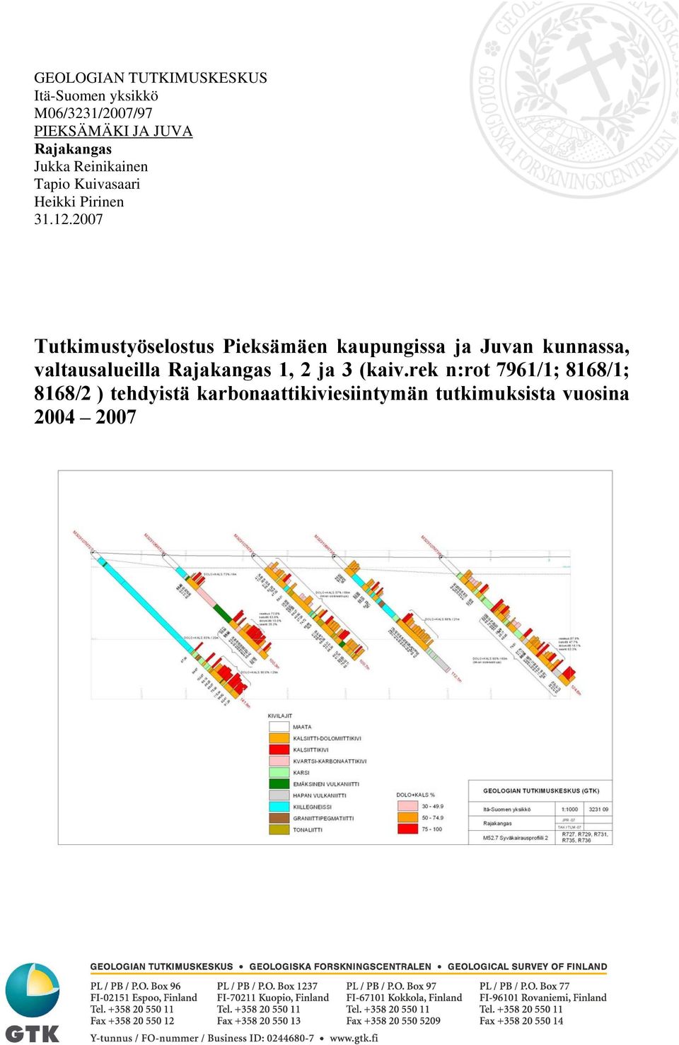 2007 Tutkimustyöselostus Pieksämäen kaupungissa ja Juvan kunnassa, valtausalueilla