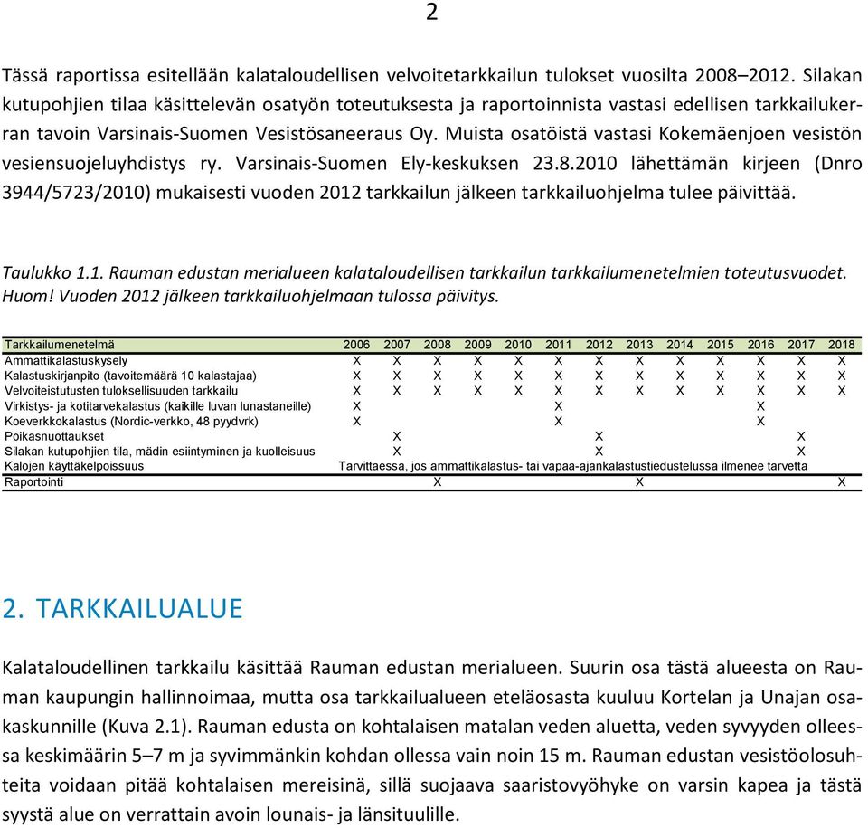 Muista osatöistä vastasi Kokemäenjoen vesistön vesiensuojeluyhdistys ry. Varsinais-Suomen Ely-keskuksen 23.8.