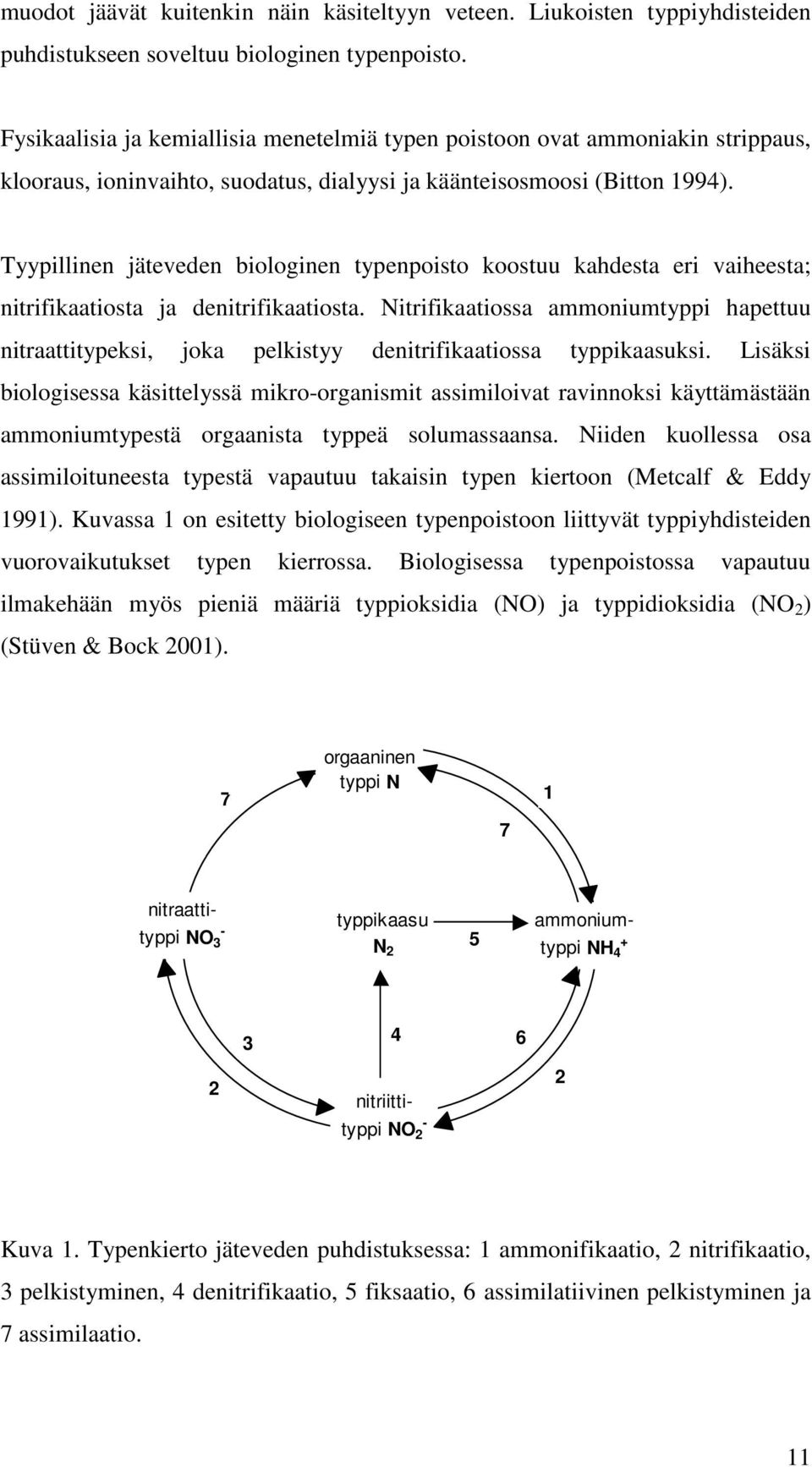 Tyypillinen jäteveden biologinen typenpoisto koostuu kahdesta eri vaiheesta; nitrifikaatiosta ja denitrifikaatiosta.