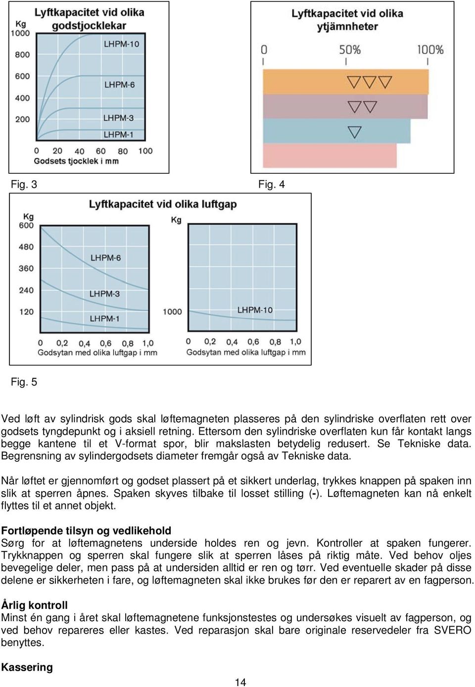 Begrensning av sylindergodsets diameter fremgår også av Tekniske data. Når løftet er gjennomført og godset plassert på et sikkert underlag, trykkes knappen på spaken inn slik at sperren åpnes.