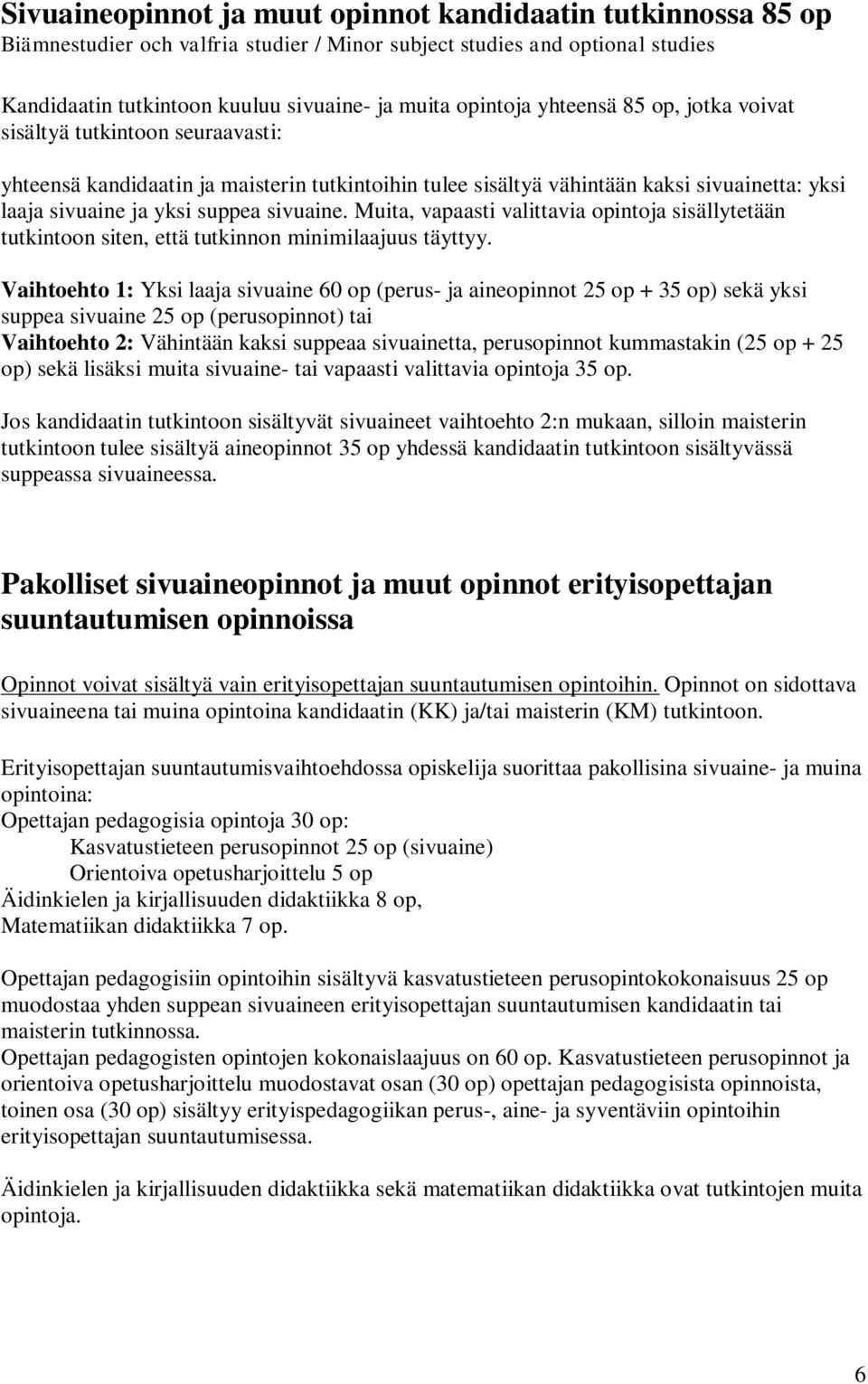 Muita, vapaasti valittavia opintoja sisällytetään tutkintoon siten, että tutkinnon minimilaajuus täyttyy.