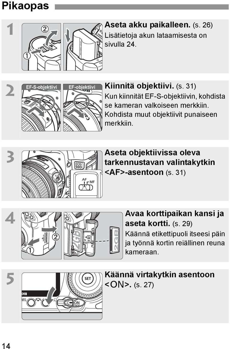 Kohdista muut objetiivit punaiseen meriin. 3 Aseta objetiivissa oleva tarennustavan valintaytin <AF>-asentoon (s.