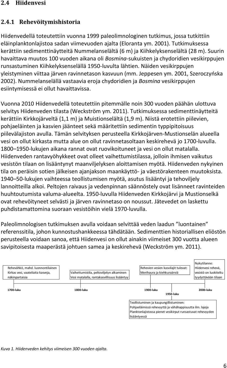 Suurin havaittava muutos 100 vuoden aikana oli Bosmina-sukuisten ja chydoridien vesikirppujen runsastuminen Kiihkelyksenselällä 1950-luvulta lähtien.