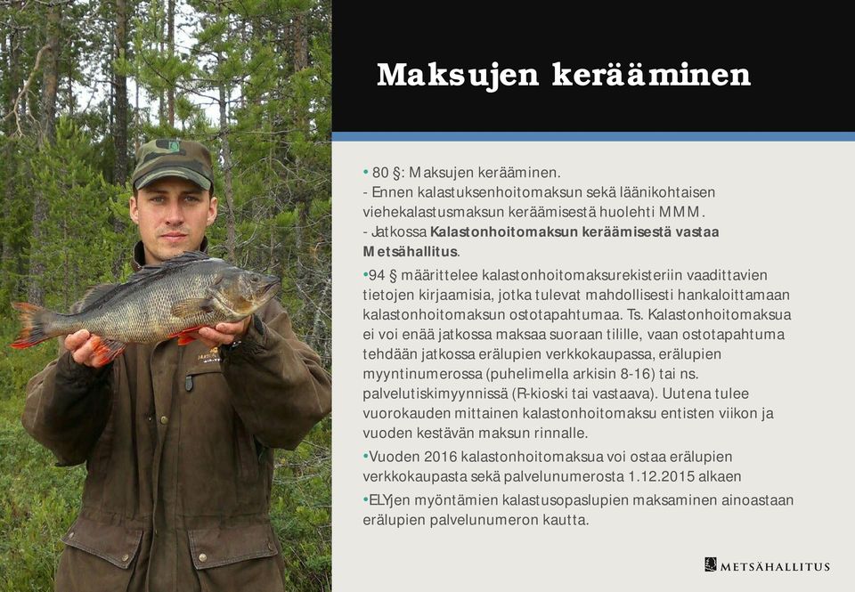 94 määrittelee kalastonhoitomaksurekisteriin vaadittavien tietojen kirjaamisia, jotka tulevat mahdollisesti hankaloittamaan kalastonhoitomaksun ostotapahtumaa. Ts.