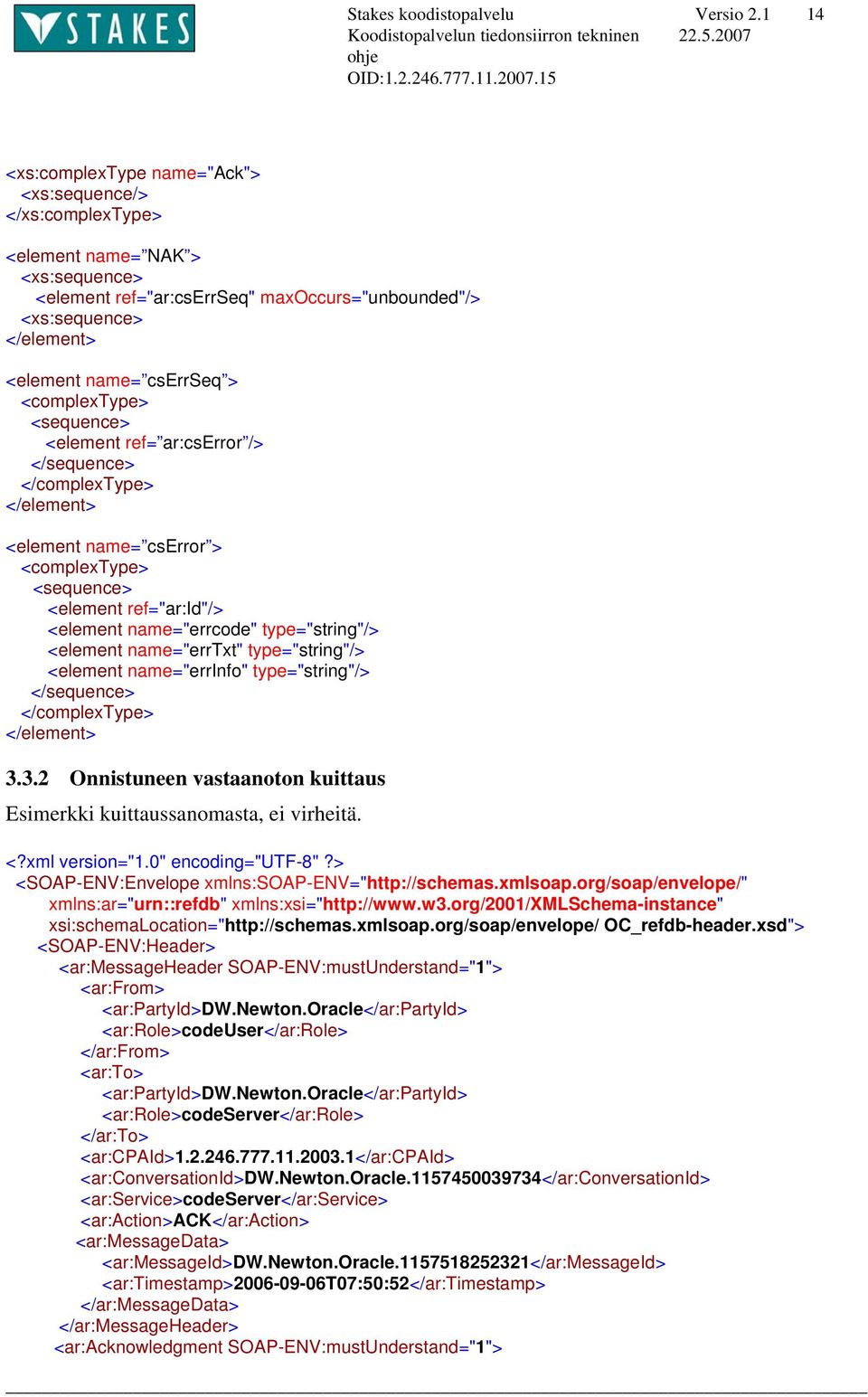 cserrseq > <complextype> <sequence> <element ref= ar:cserror /> </sequence> </complextype> </element> <element name= cserror > <complextype> <sequence> <element ref="ar:id"/> <element name="errcode"