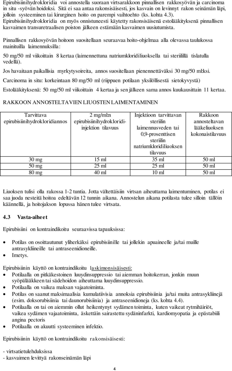 Epirubisiinihydrokloridia on myös onnistuneesti käytetty rakonsisäisenä estolääkityksenä pinnallisen kasvaimen transuretraalisen poiston jälkeen estämään kasvaimen uusiutumista.