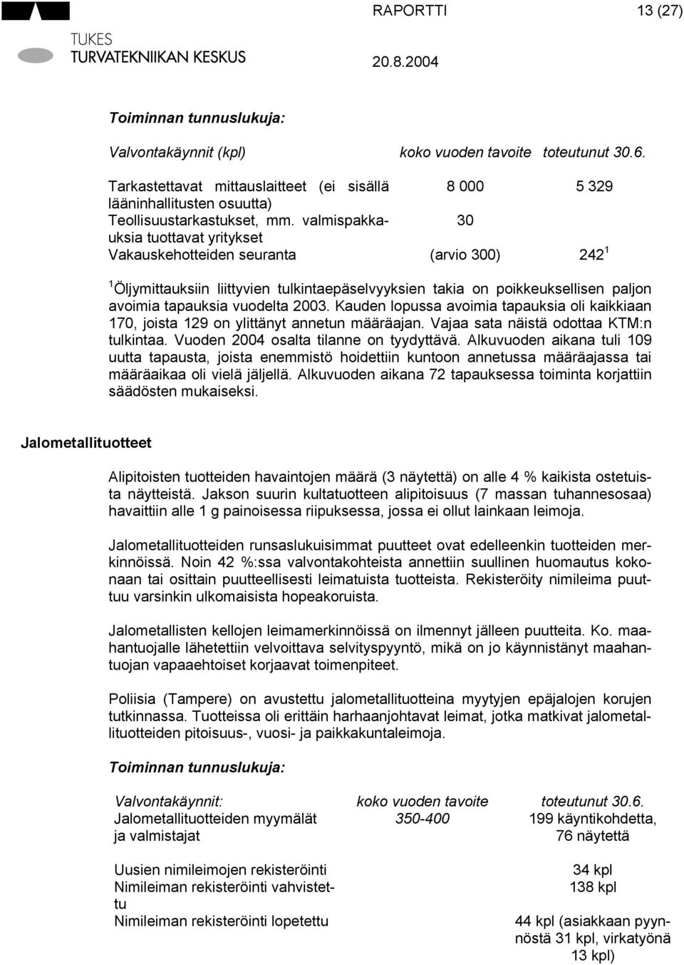 vuodelta 2003. Kauden lopussa avoimia tapauksia oli kaikkiaan 170, joista 129 on ylittänyt annetun määräajan. Vajaa sata näistä odottaa KTM:n tulkintaa. Vuoden 2004 osalta tilanne on tyydyttävä.