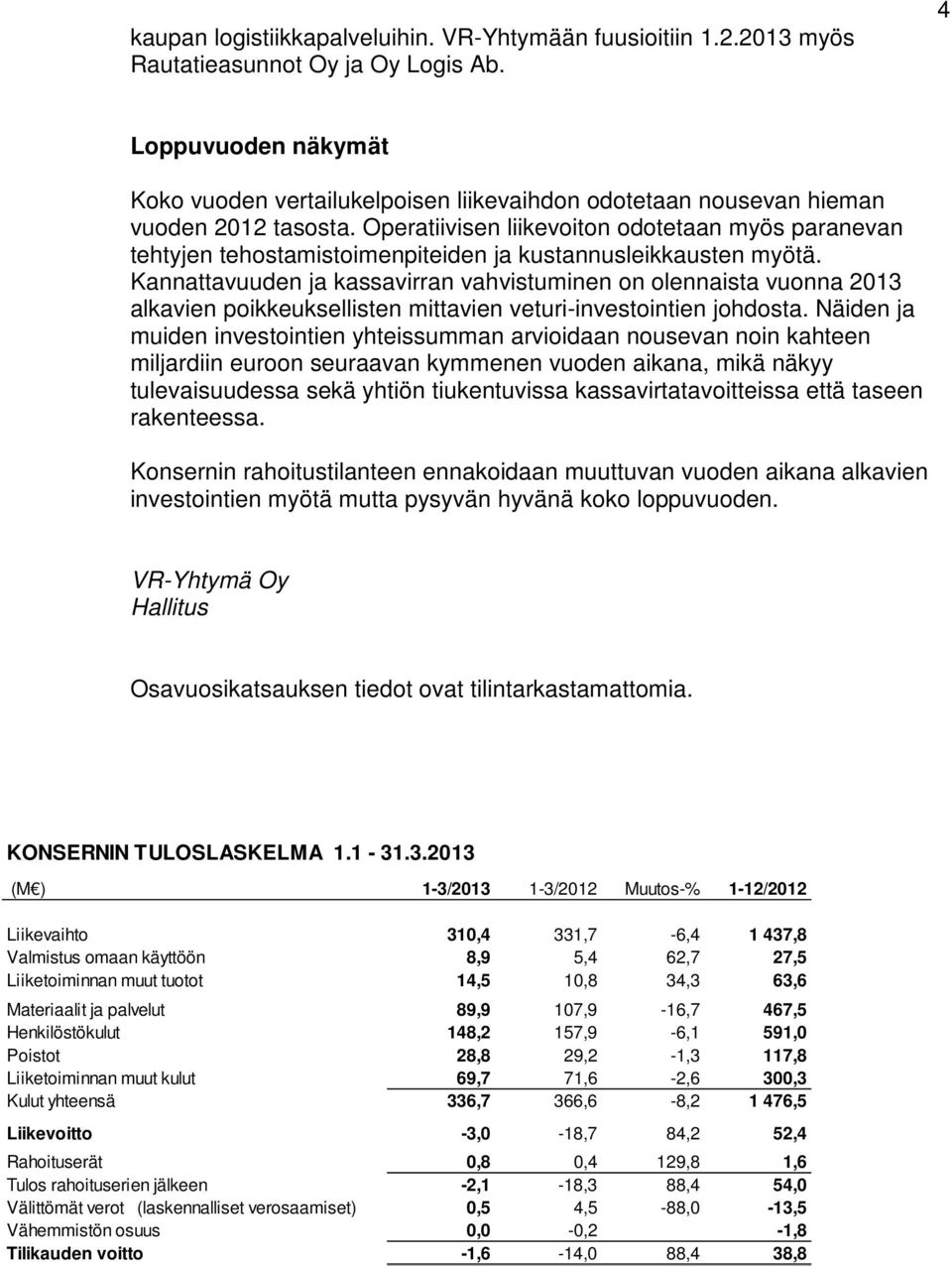 Operatiivisen liikevoiton odotetaan myös paranevan tehtyjen tehostamistoimenpiteiden ja kustannusleikkausten myötä.