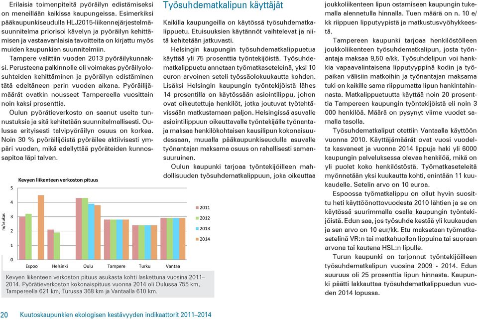 Tampere valittiin vuoden 213 pyöräilykunnaksi. Perusteena palkinnolle oli voimakas pyöräilyolosuhteiden kehittäminen ja pyöräilyn edistäminen tätä edeltäneen parin vuoden aikana.