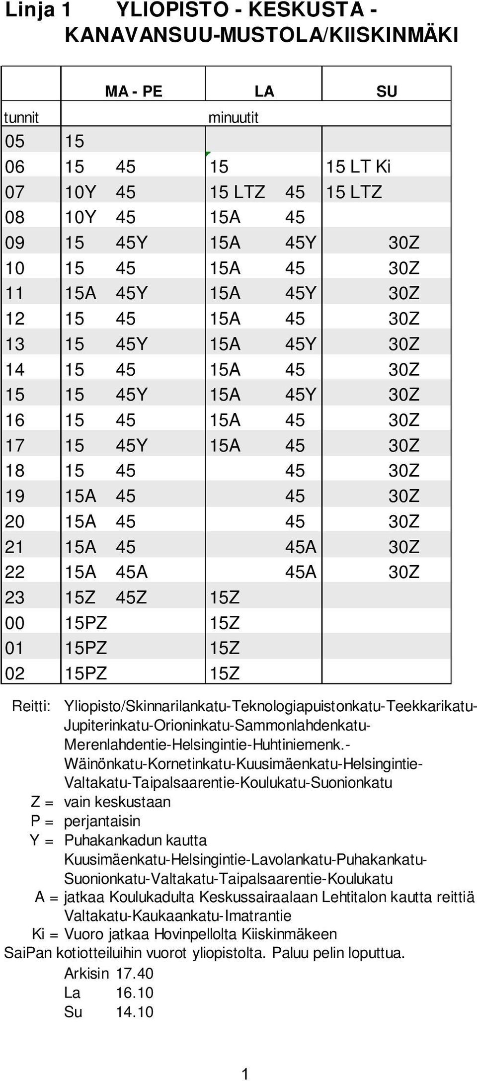 45A 30Z 22 15A 45A 45A 30Z 23 15Z 45Z 15Z 00 15PZ 15Z 01 15PZ 15Z 02 15PZ 15Z Reitti: Yliopisto/Skinnarilankatu-Teknologiapuistonkatu-Teekkarikatu- Jupiterinkatu-Orioninkatu-Sammonlahdenkatu-