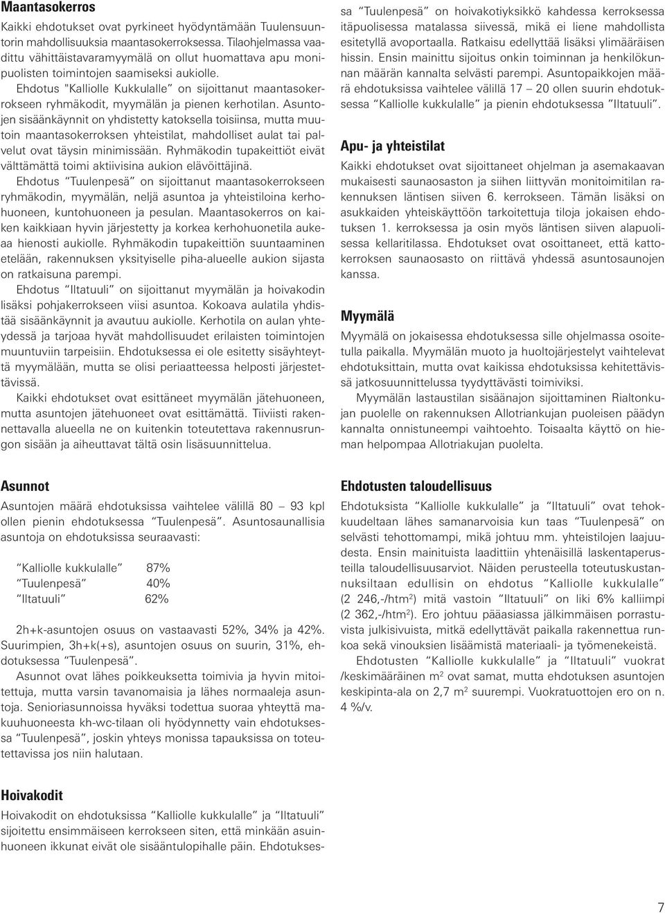 Ehdotus "Kalliolle Kukkulalle on sijoittanut maantasokerrokseen ryhmäkodit, myymälän ja pienen kerhotilan.