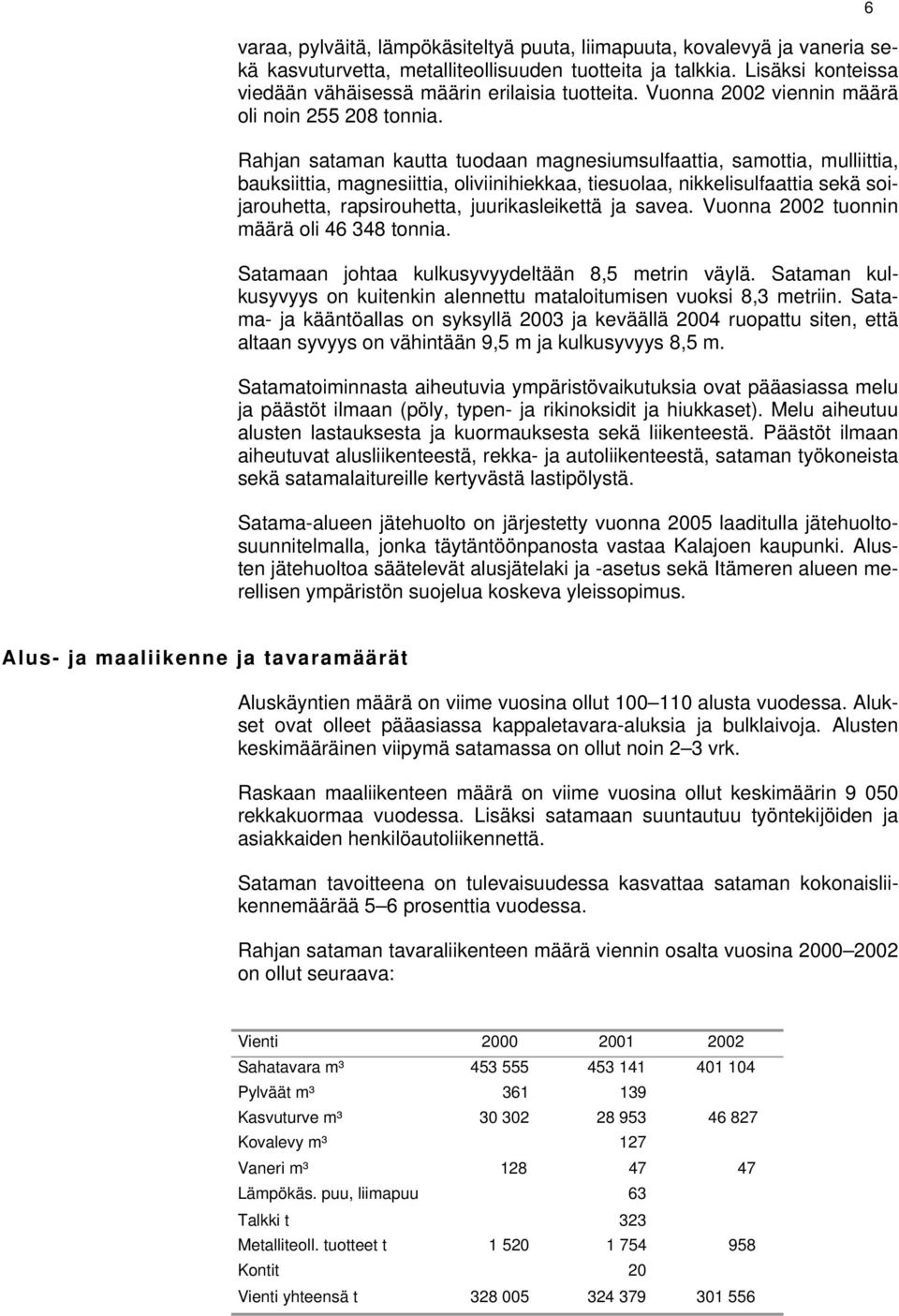 Rahjan sataman kautta tuodaan magnesiumsulfaattia, samottia, mulliittia, bauksiittia, magnesiittia, oliviinihiekkaa, tiesuolaa, nikkelisulfaattia sekä soijarouhetta, rapsirouhetta, juurikasleikettä