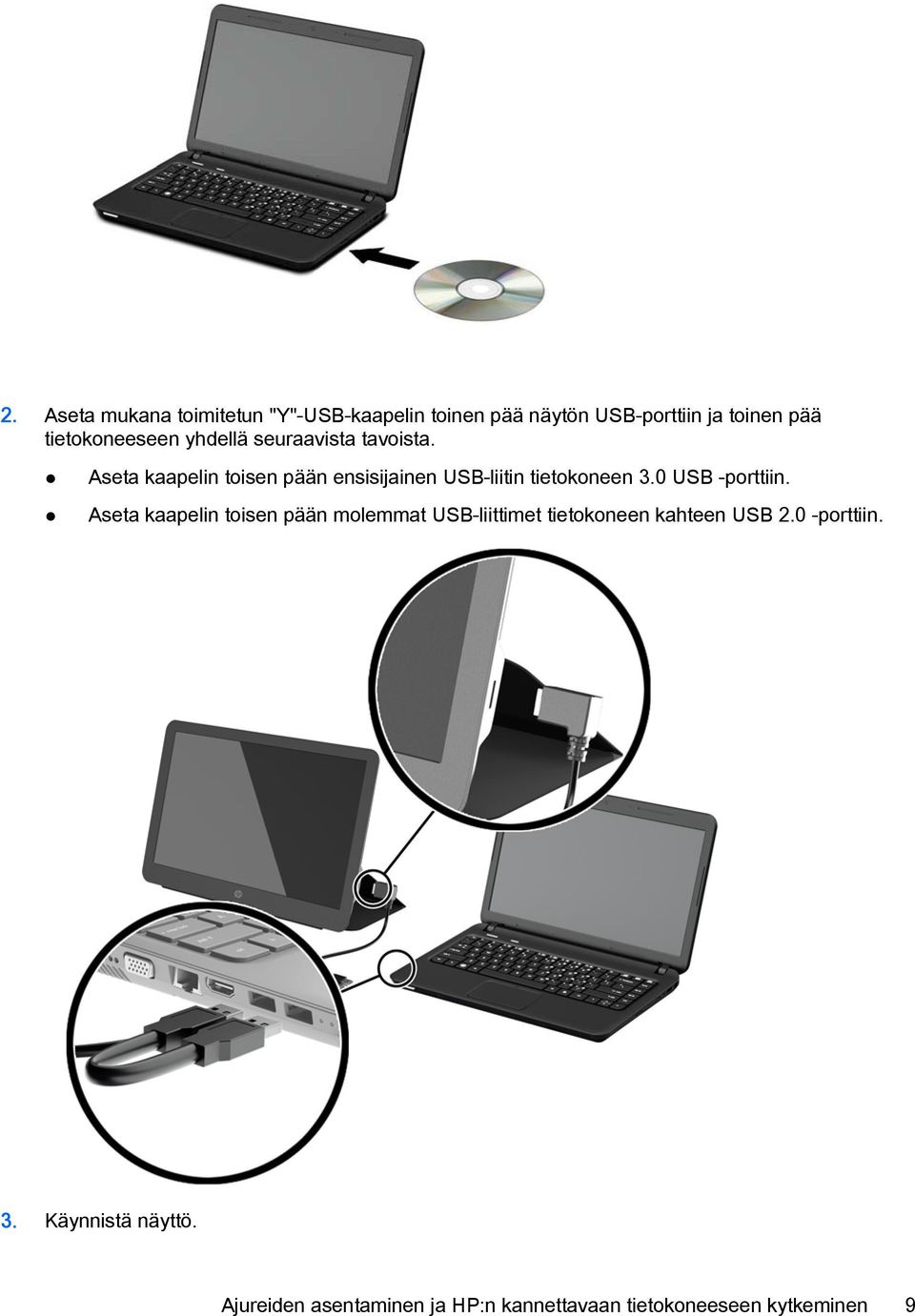 Aseta kaapelin toisen pään ensisijainen USB-liitin tietokoneen 3.0 USB -porttiin.