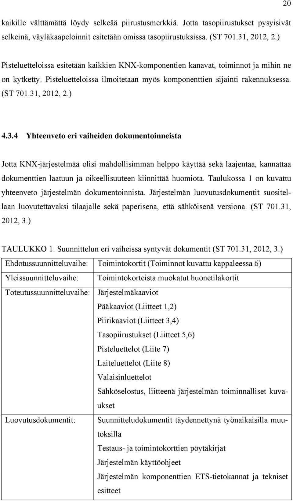 3.4 Yhteenveto eri vaiheiden dokumentoinneista Jotta KNX-järjestelmää olisi mahdollisimman helppo käyttää sekä laajentaa, kannattaa dokumenttien laatuun ja oikeellisuuteen kiinnittää huomiota.