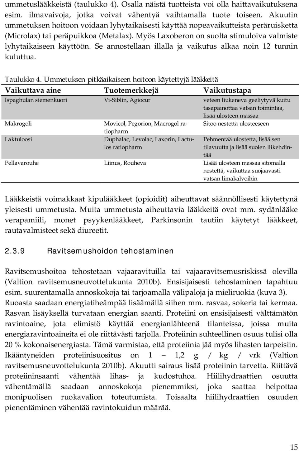 Se annostellaan illalla ja vaikutus alkaa noin 12 tunnin kuluttua. Taulukko 4.