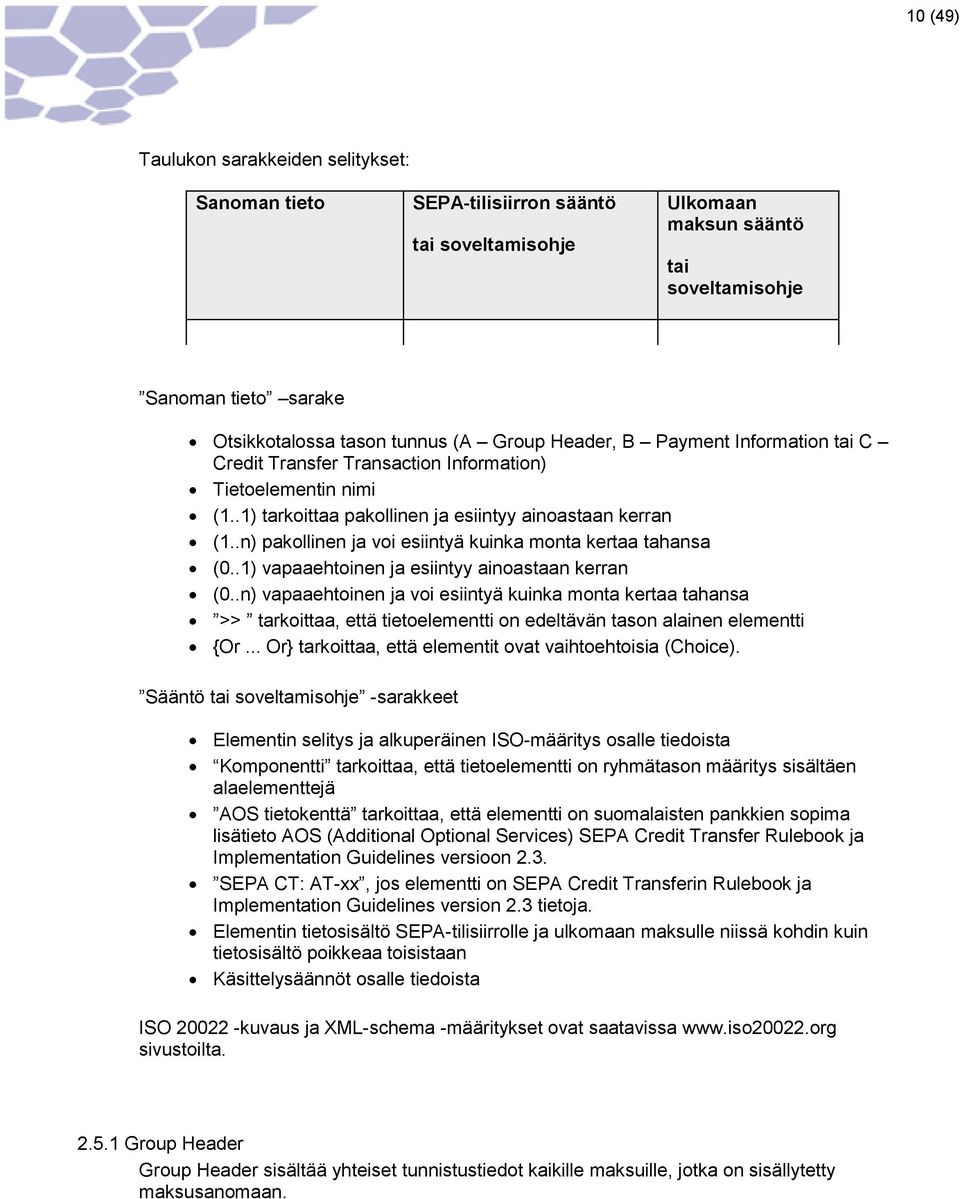 .n) pakollinen ja voi esiintyä kuinka monta kertaa tahansa (0..1) vapaaehtoinen ja esiintyy ainoastaan kerran (0.