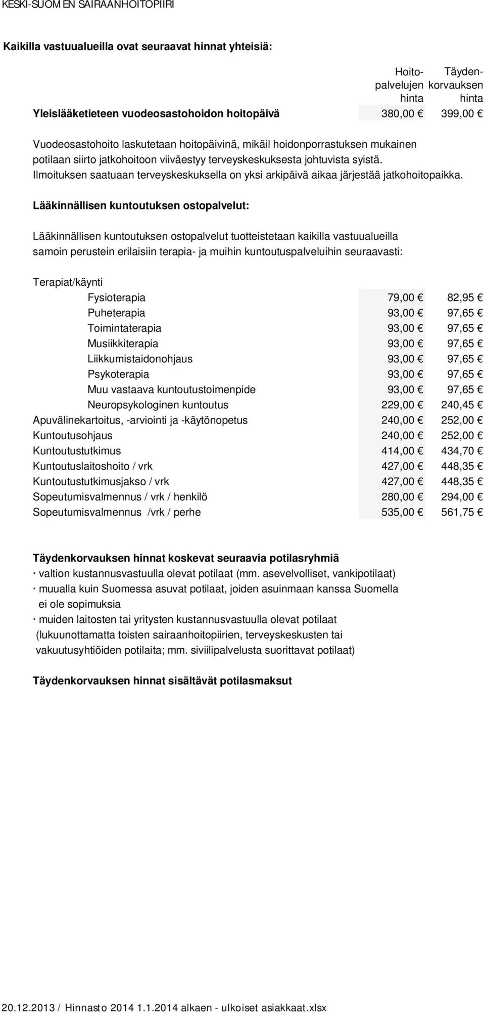 Lääkinnällisen kuntoutuksen ostopalvelut: Lääkinnällisen kuntoutuksen ostopalvelut tuotteistetaan kaikilla vastuualueilla samoin perustein erilaisiin terapia- ja muihin kuntoutuspalveluihin