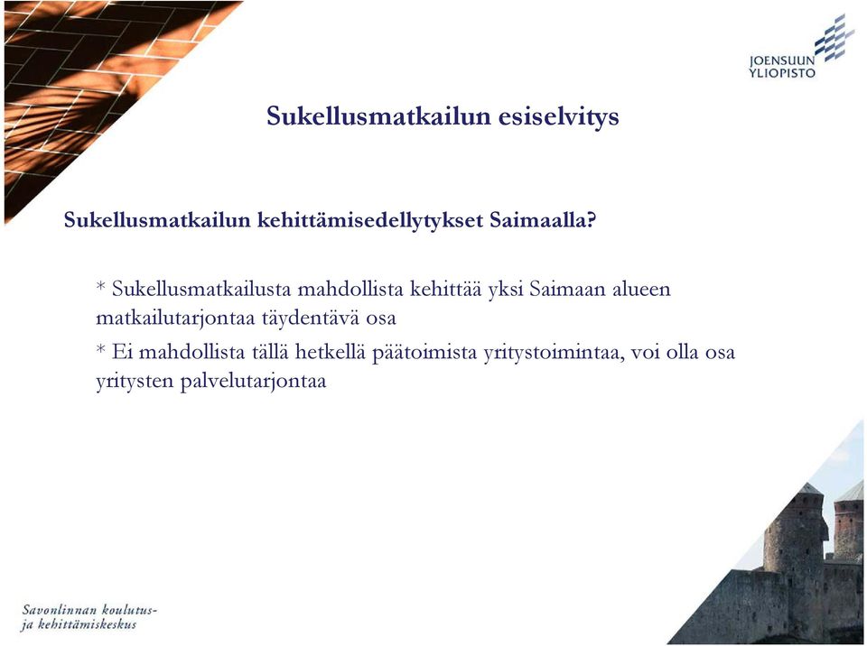 * Sukellusmatkailusta mahdollista kehittää yksi Saimaan alueen