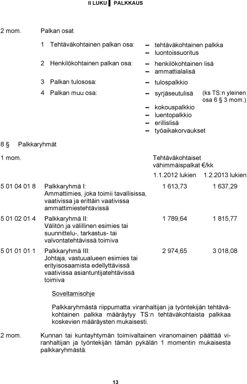 4 Palkan muu osa: syrjäseutulisä (ks TS:n yleinen osa 6 3 mom.) kokouspalkkio luentopalkkio erillislisä työaikakorvaukset 1 mom. Tehtäväkohtaiset vähimmäispalkat /kk 1.1.20