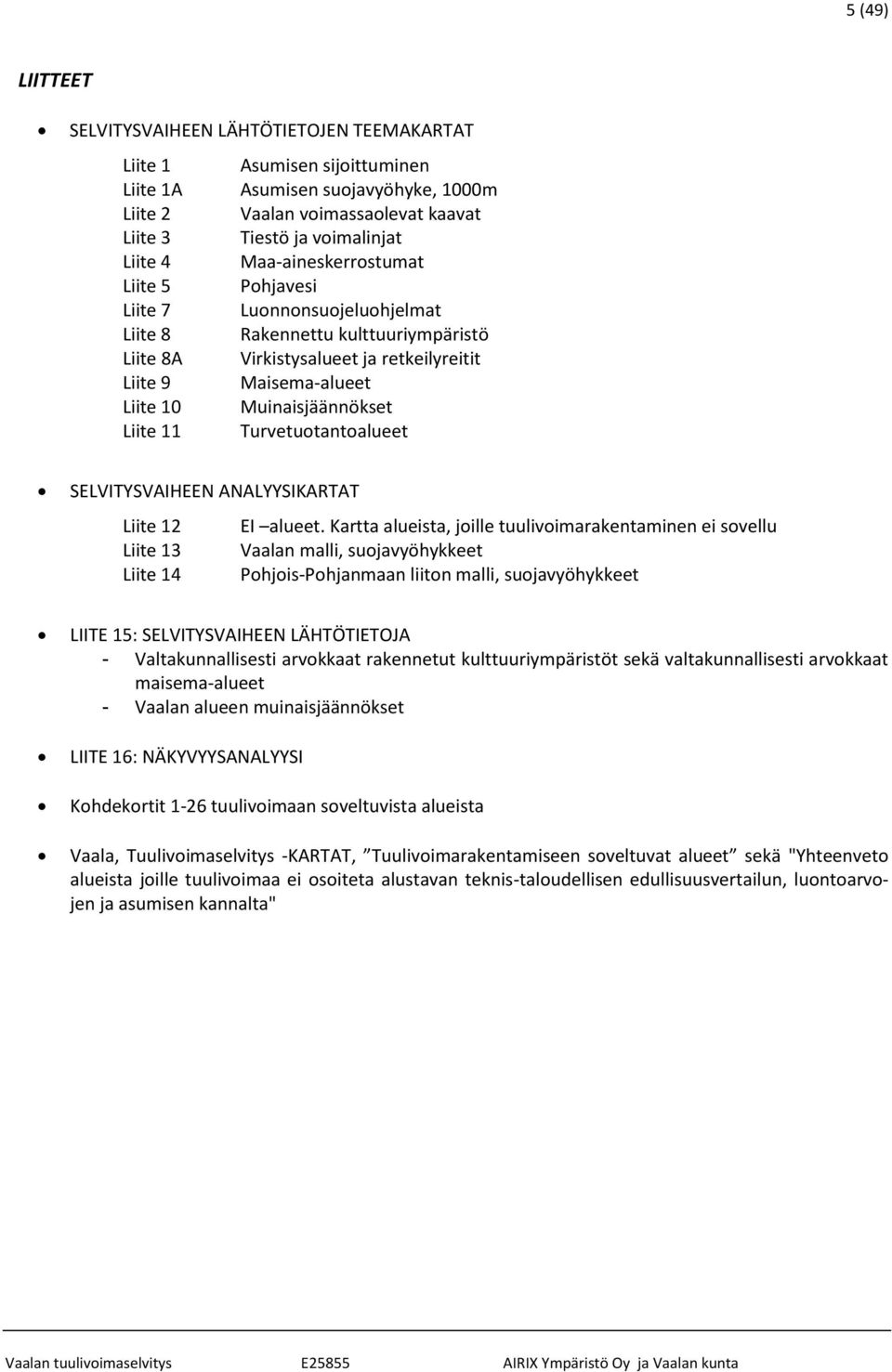 Muinaisjäännökset Liite 11 Turvetuotantoalueet SELVITYSVAIHEEN ANALYYSIKARTAT Liite 12 EI alueet.