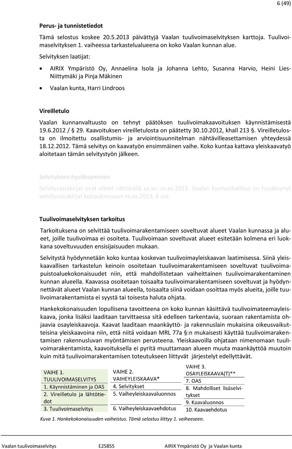 tehnyt päätöksen tuulivoimakaavoituksen käynnistämisestä 19.6.2012 / 29. Kaavoituksen vireilletulosta on päätetty 30.10.2012, khall 213.