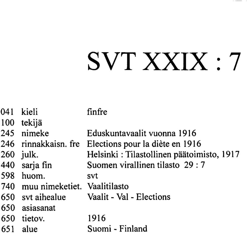 65 alue fmfre Eduskuntavaalt vuonna 96 Electons pour la dète en 96 Helsnk :