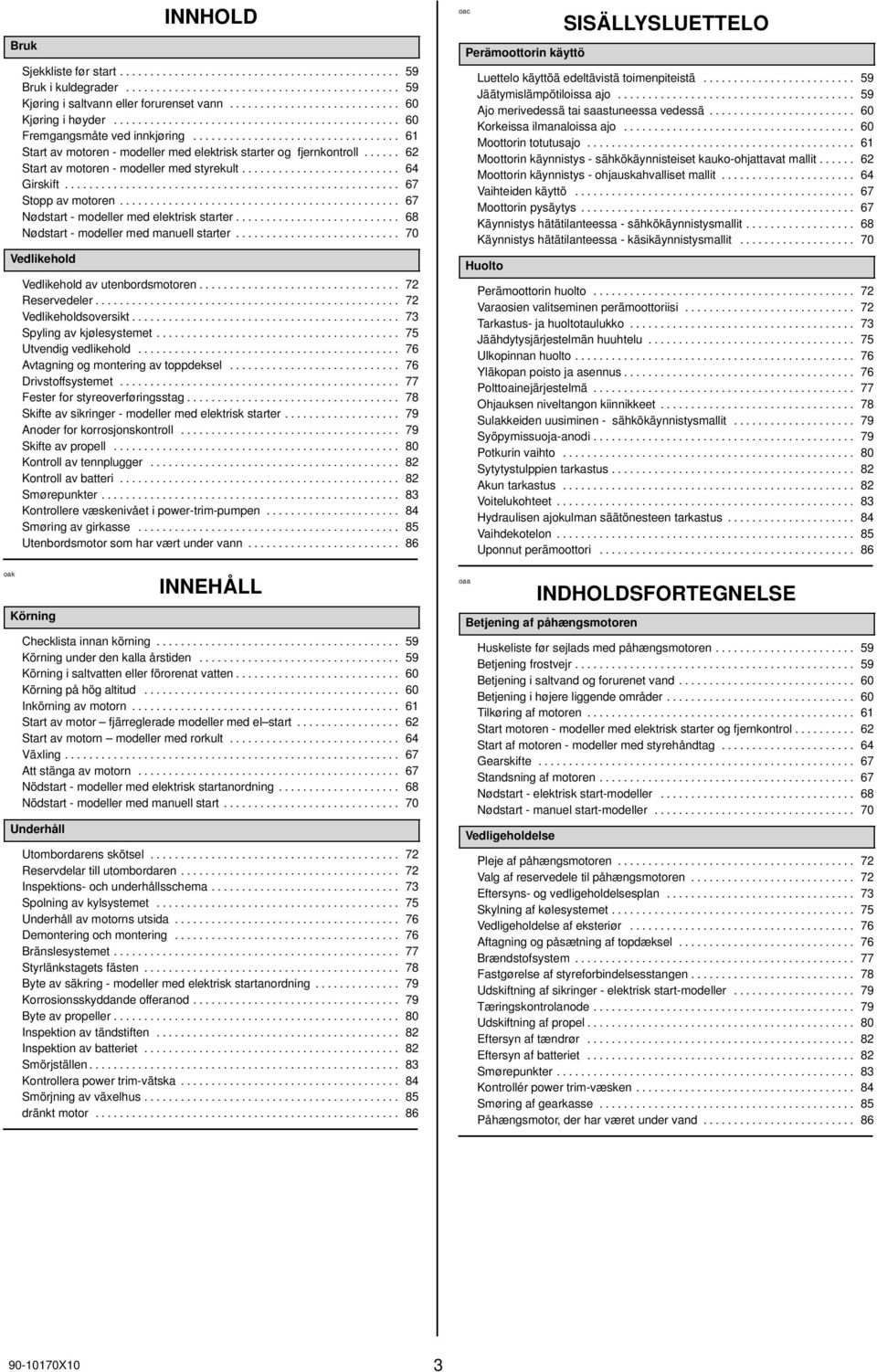 ..... 62 Start av motoren - modeller med styrekult.......................... 64 Girskift....................................................... 67 Stopp av motoren.