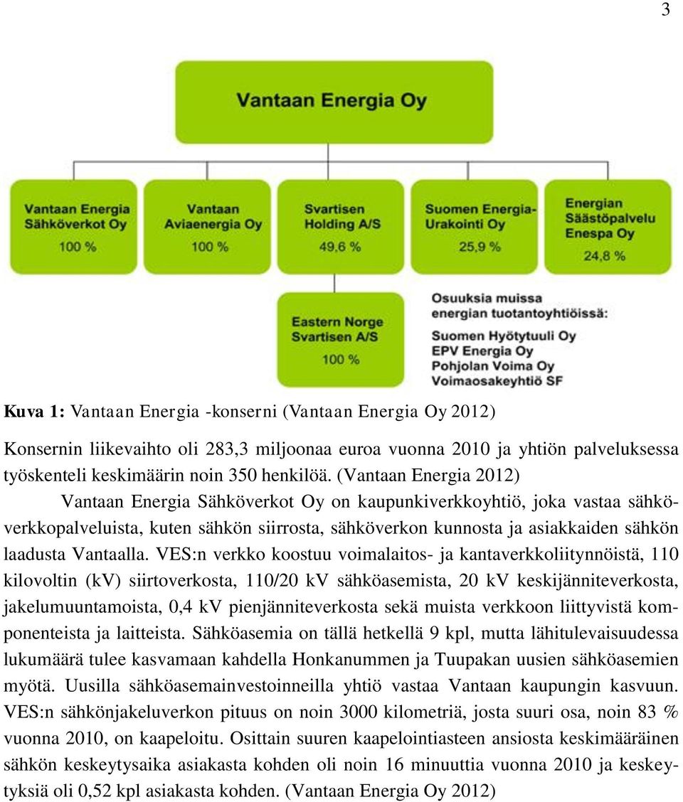 VES:n verkko koostuu voimalaitos- ja kantaverkkoliitynnöistä, 110 kilovoltin (kv) siirtoverkosta, 110/20 kv sähköasemista, 20 kv keskijänniteverkosta, jakelumuuntamoista, 0,4 kv pienjänniteverkosta