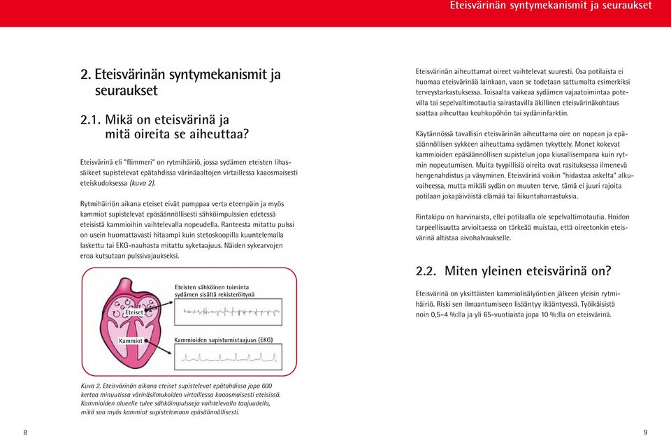 Rytmihäiriön aikana eteiset eivät pumppaa verta eteenpäin ja myös kammiot supistelevat epäsäännöllisesti sähköimpulssien edetessä eteisistä kammioihin vaihtelevalla nopeudella.