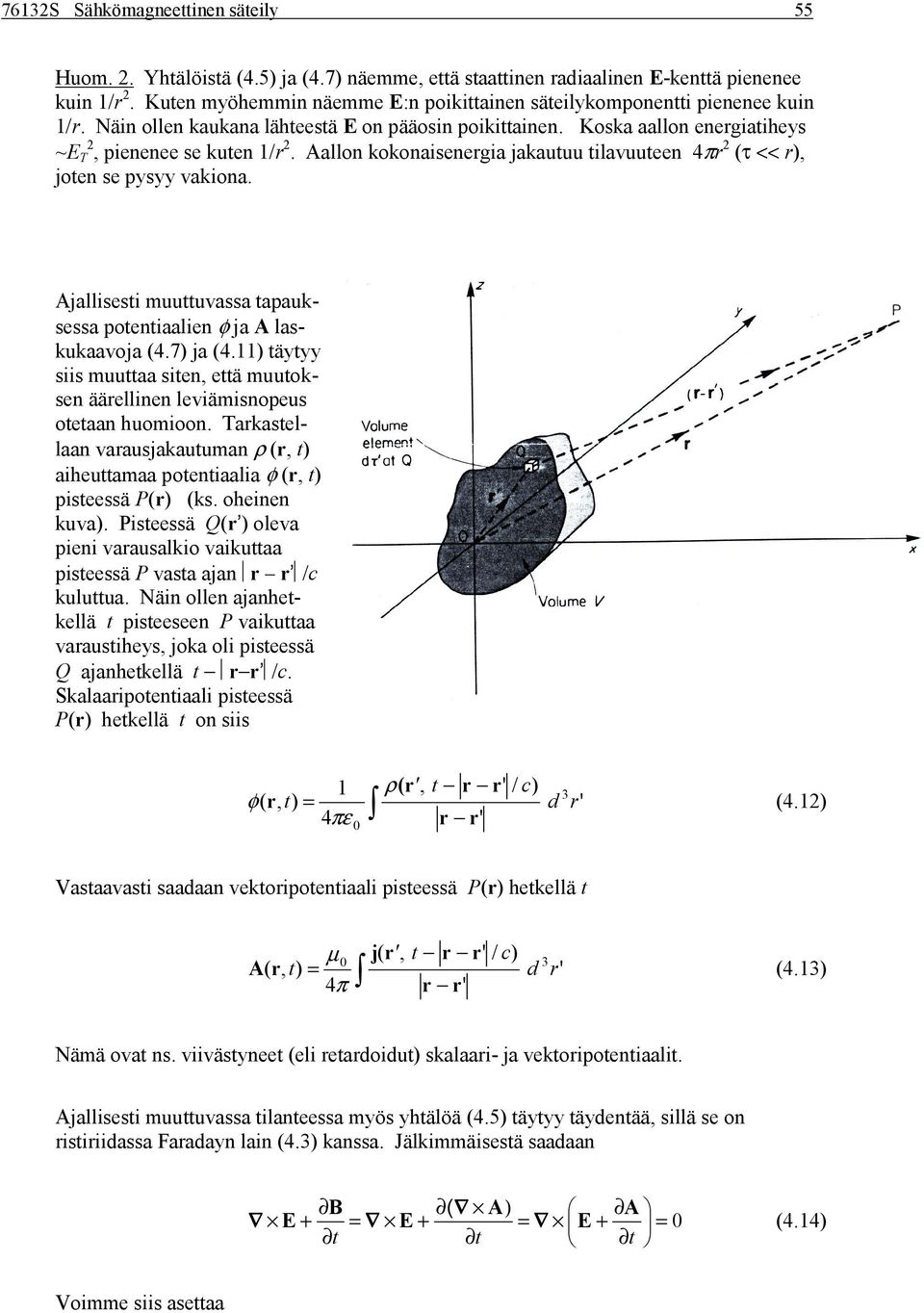 Ajallisesi muuuvassa apauksessa poeniaalien φ ja A laskukaavoja 4.7 ja 4. äyyy siis muuaa sien, eä muuoksen ääellinen leviämisnopeus oeaan huomioon.