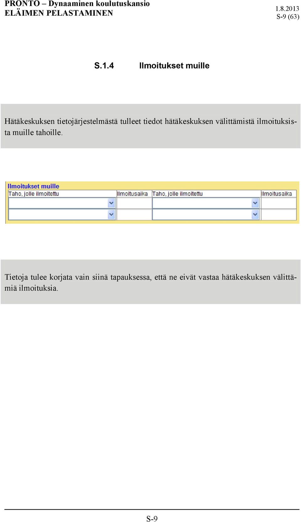 tiedot hätäkeskuksen välittämistä ilmoituksista muille