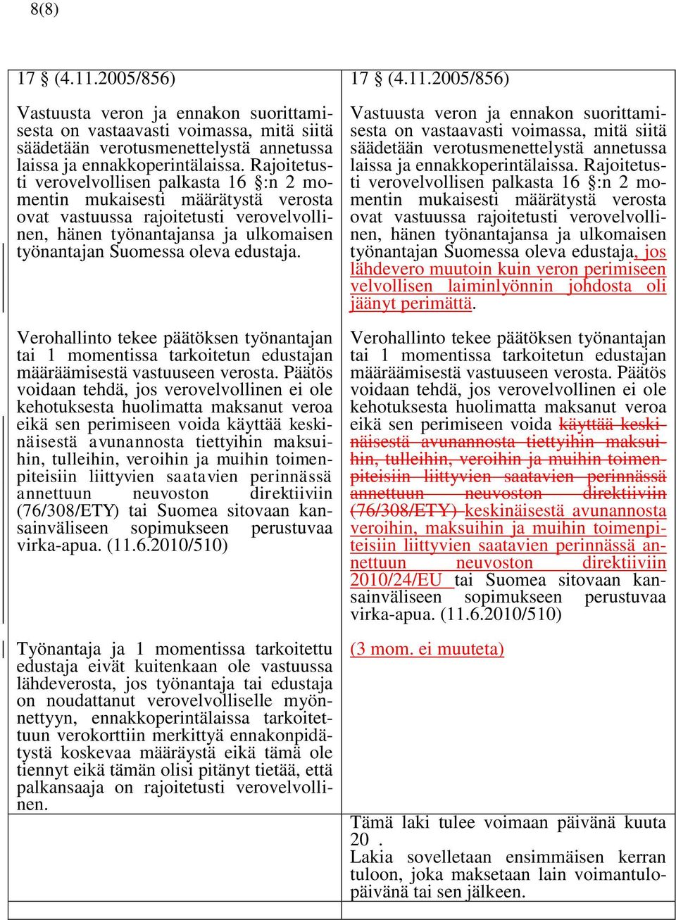 Verohallinto tekee päätöksen työnantajan tai 1 momentissa tarkoitetun edustajan määräämisestä vastuuseen verosta.