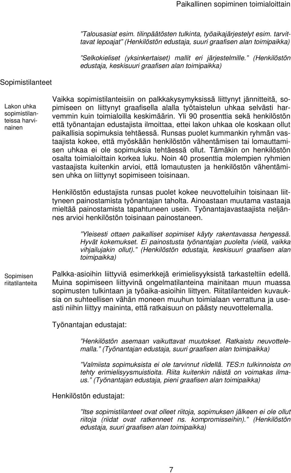 (Henkilöstön edustaja, keskisuuri graafisen Sopimistilanteet Lakon uhka sopimistilanteissa harvinainen Vaikka sopimistilanteisiin on palkkakysymyksissä liittynyt jännitteitä, sopimiseen on liittynyt