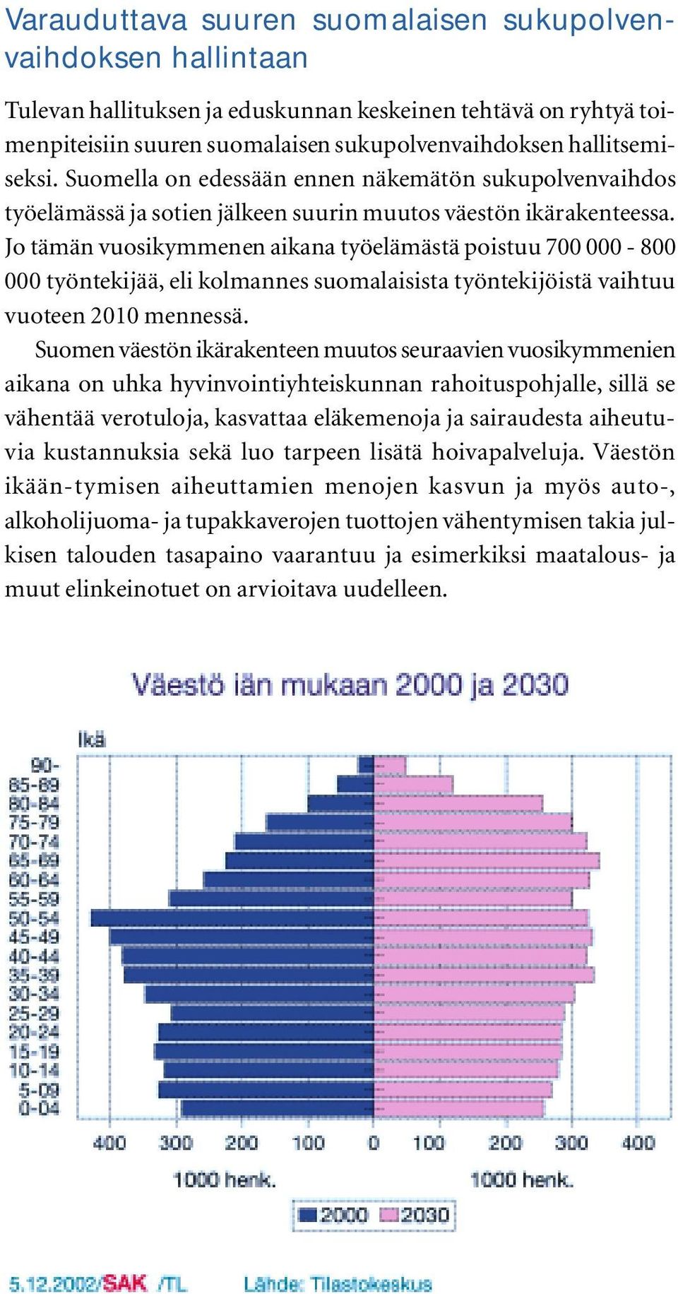 Jo tämän vuosikymmenen aikana työelämästä poistuu 700 000-800 000 työntekijää, eli kolmannes suomalaisista työntekijöistä vaihtuu vuoteen 2010 mennessä.