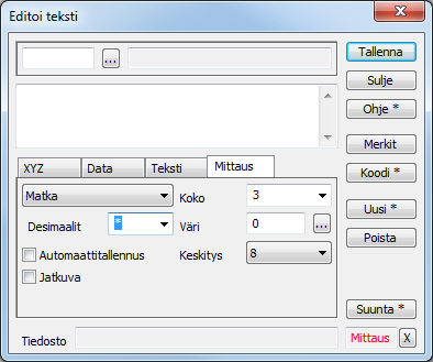 5.7 Tekstien lisäily ja editointi Tyhjennä edelliset tiedostot ja avaa Pernaja.xy. Avaa toiminto Editointi Tekstit Editoi ja valitse dialogista Uusi.