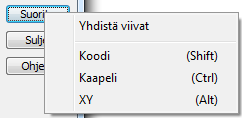 Toimintopainikkeiden pikavalikko Muutamissa painikkeissa on tähti ( * ) sen merkkinä, että Shift-, Control- ja Alt-näppäimillä voidaan valita eri vaihtoehtoja ja suorittaa ko.