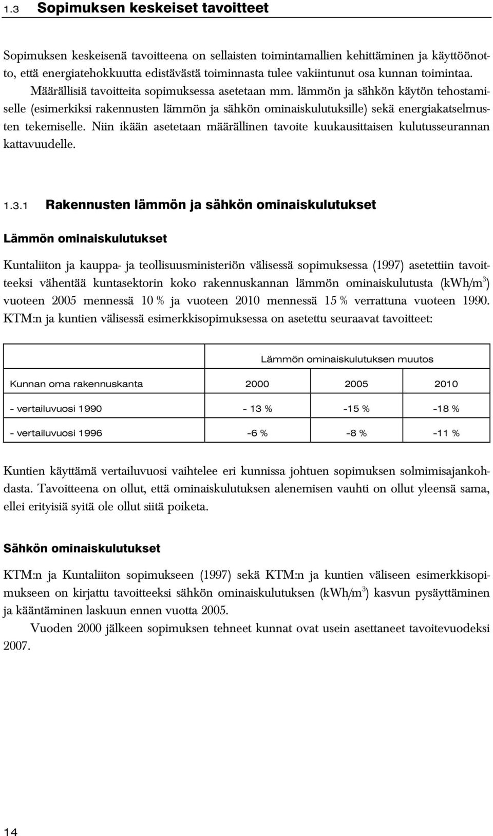 lämmön ja sähkön käytön tehostamiselle (esimerkiksi rakennusten lämmön ja sähkön ominaiskulutuksille) sekä energiakatselmusten tekemiselle.