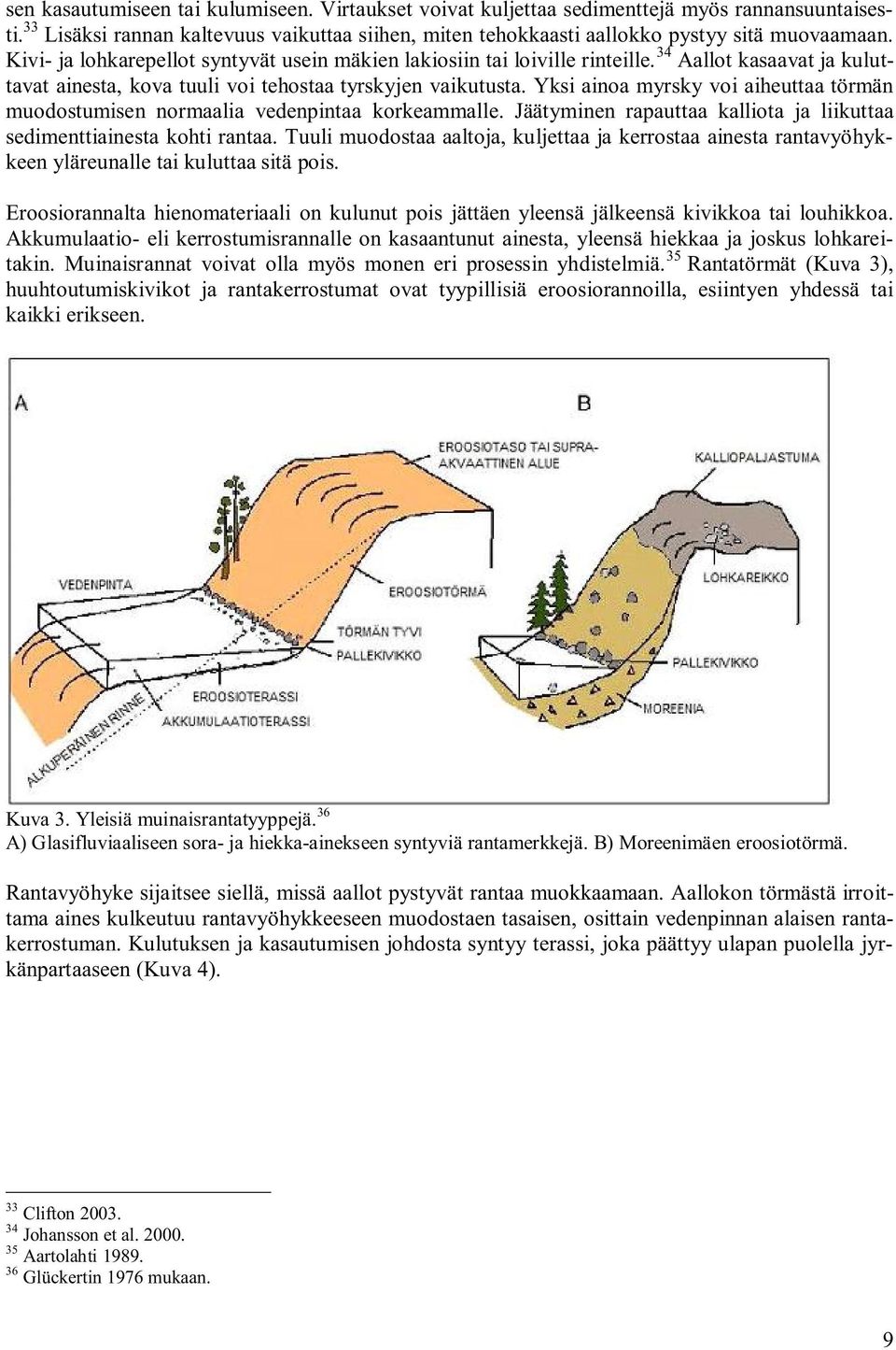 Yksi ainoa myrsky voi aiheuttaa törmän muodostumisen normaalia vedenpintaa korkeammalle. Jäätyminen rapauttaa kalliota ja liikuttaa sedimenttiainesta kohti rantaa.