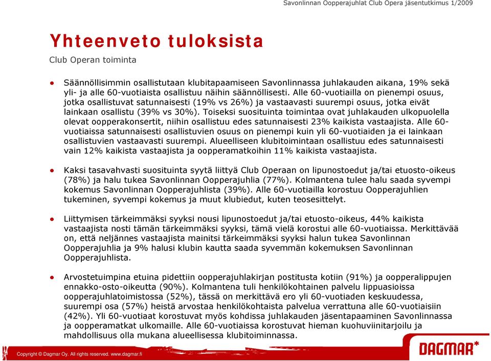 Toiseksi suosituinta toimintaa ovat juhlakauden ulkopuolella olevat oopperakonsertit, niihin osallistuu edes satunnaisesti 23% kaikista vastaajista.