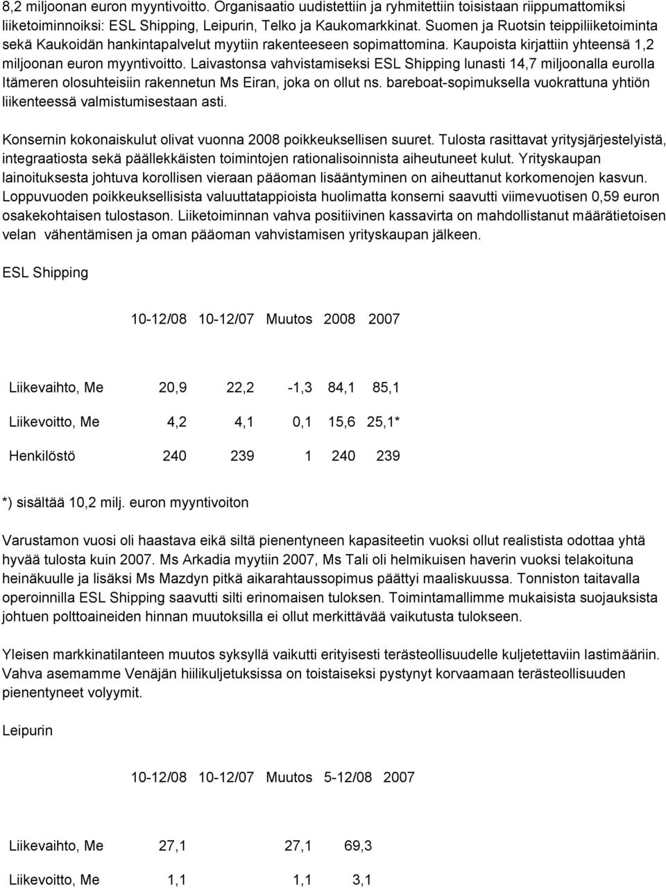 Laivastonsa vahvistamiseksi ESL Shipping lunasti 14,7 miljoonalla eurolla Itämeren olosuhteisiin rakennetun Ms Eiran, joka on ollut ns.