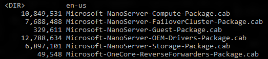 Installing Roles and Features Nano Server folder has a Packages sub-folder Dism