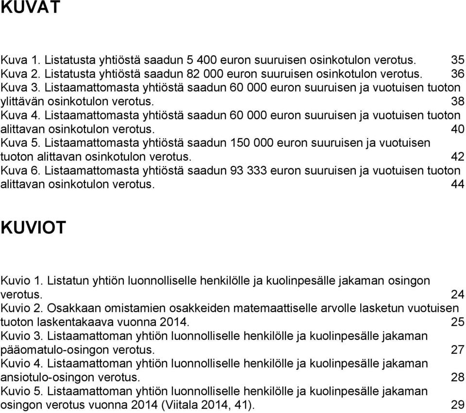 Listaamattomasta yhtiöstä saadun 60 000 euron suuruisen ja vuotuisen tuoton alittavan osinkotulon verotus. 40 Kuva 5.