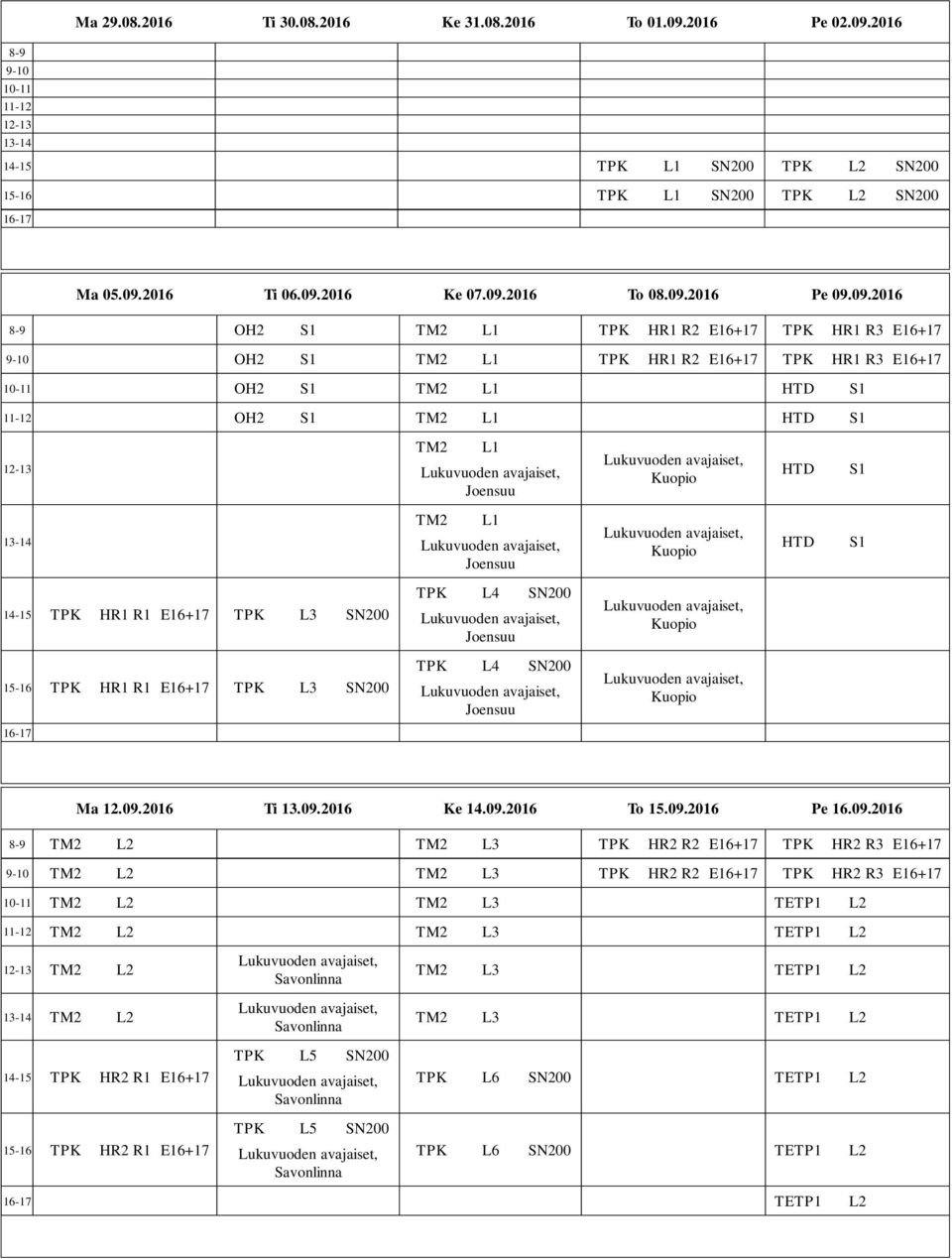 2016 TPK L1 SN200 TPK L2 SN200 TPK L1 SN200 TPK L2 SN200 Ma 05.09.