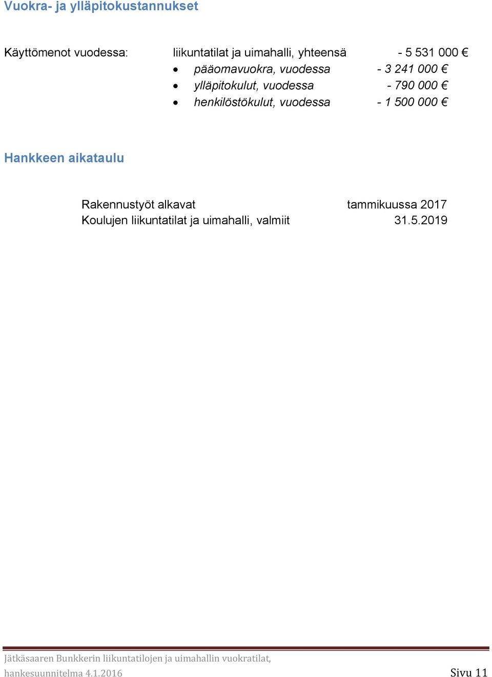 henkilöstökulut, vuodessa - 5 531 000-3 241 000-790 000-1 500 000 Hankkeen